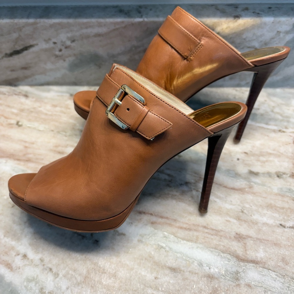 MICHAEL Michael Kors Tan Leather High Heel Mules Size 8